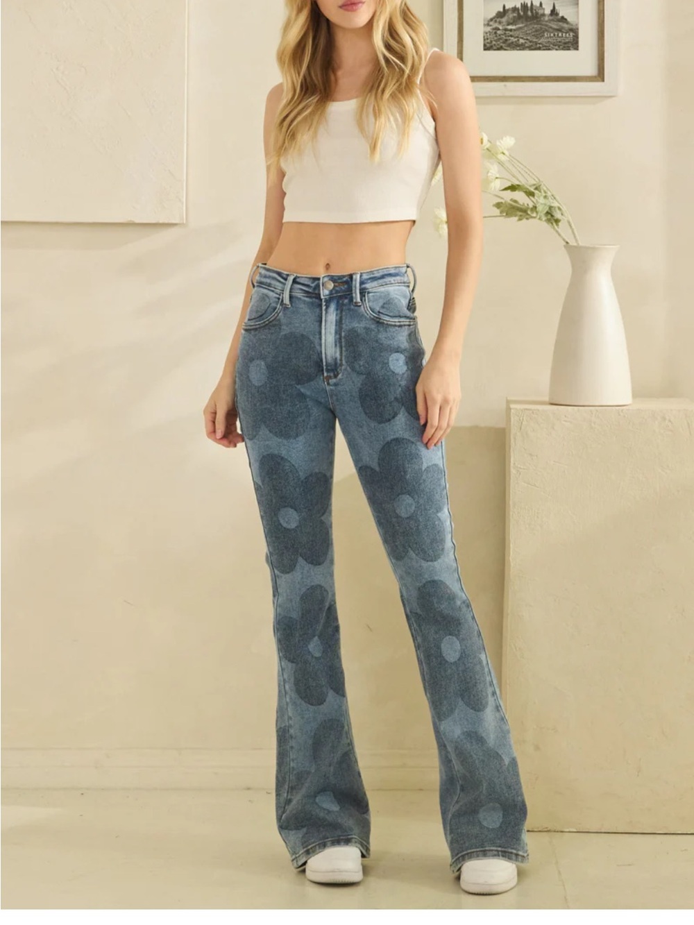 Oli & Hali Washed Floral Boot-Cut Jeans